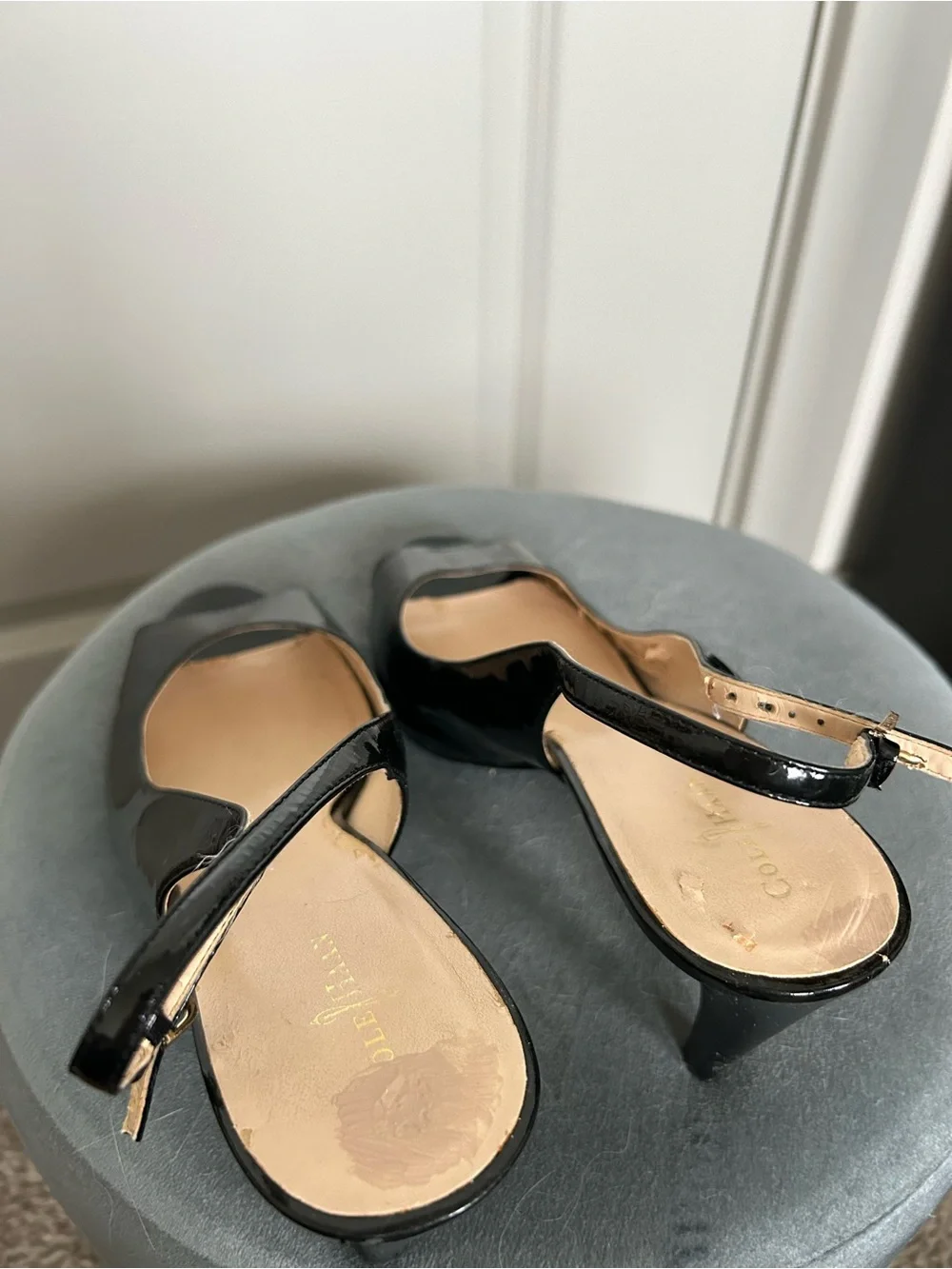 Cole Haan Black Patent Slingback Peep-Toe Heels - Picture 5 of 6